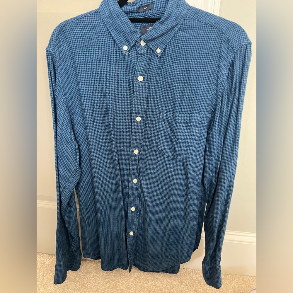 J Crew- Black & Blue Houndstooth Flannel